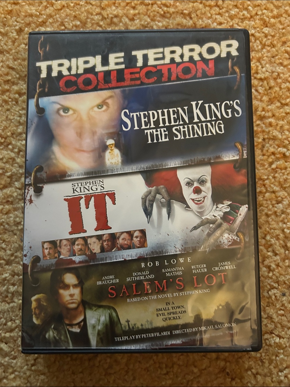Stephen King DVD Movie Discs - The Shining, IT, Salem's Lot - Blue, Red, Black